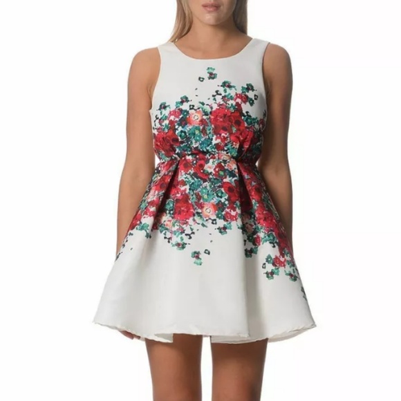 ANTHROPOLOGIE #133 Floral Print Fit & Flare Neoprene Dress XS 0 2 - Picture 1 of 6